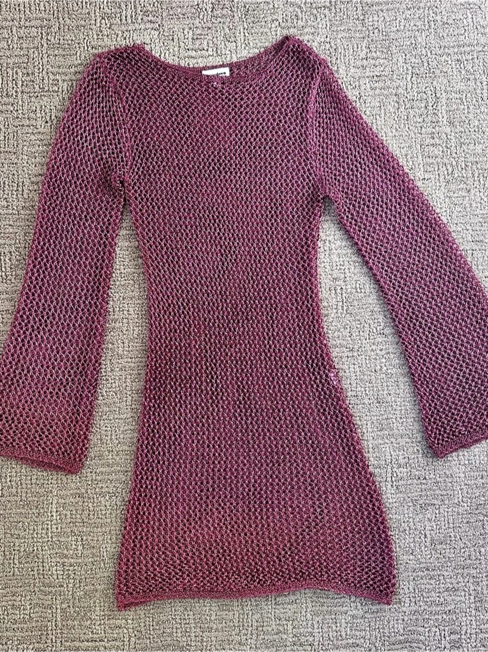 Superdown Pink Metallic Crochet Mesh Mini Dress Cover Up Size S